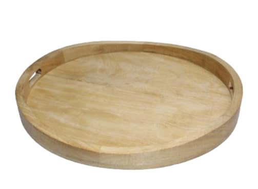 AMARY Mango Wood Round Serving Trays - Handmade & Multifunctional Tray for Serving Food and Drinks - Decorative Kitchen & Dining Table Tray, Easy to Grip and Carry (44cmx44cm)