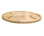 AMARY Rubber Wood Oval Serving Trays with Two Sauce Dip Spaces - Multifunctional Tray for Food & Drinks - Decorative Kitchen & Dining Table Tray | Ideal for All Purpose (35cmx20cm)