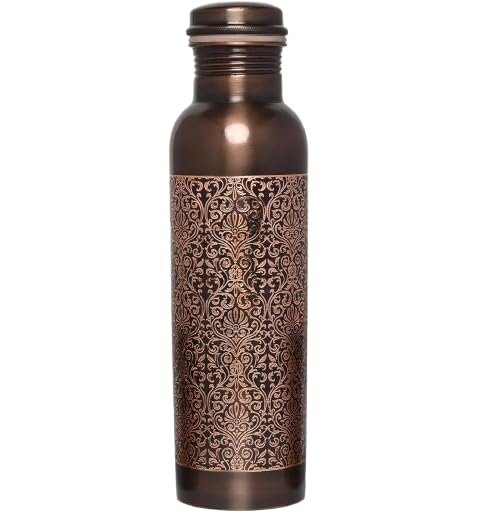 AMARY Antique Engraved Pure Copper Bottle | Jointless, Advanced Leakproof and BPA Free| Ayurvedic Health Benefits, Enhance Immunity | Ideal for Travel, Office, Gym, Yoga, Home, Kitchen (1L, Pack of 1)