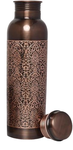 AMARY Antique Engraved Pure Copper Bottle | Jointless, Advanced Leakproof and BPA Free| Ayurvedic Health Benefits, Enhance Immunity | Ideal for Travel, Office, Gym, Yoga, Home, Kitchen (1L, Pack of 1)