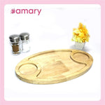 AMARY Rubber Wood Oval Serving Trays with Two Sauce Dip Spaces - Multifunctional Tray for Food & Drinks - Decorative Kitchen & Dining Table Tray | Ideal for All Purpose (35cmx20cm)