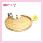 AMARY Mango Wood Round Serving Trays - Handmade & Multifunctional Tray for Serving Food and Drinks - Decorative Kitchen & Dining Table Tray, Easy to Grip and Carry (44cmx44cm)