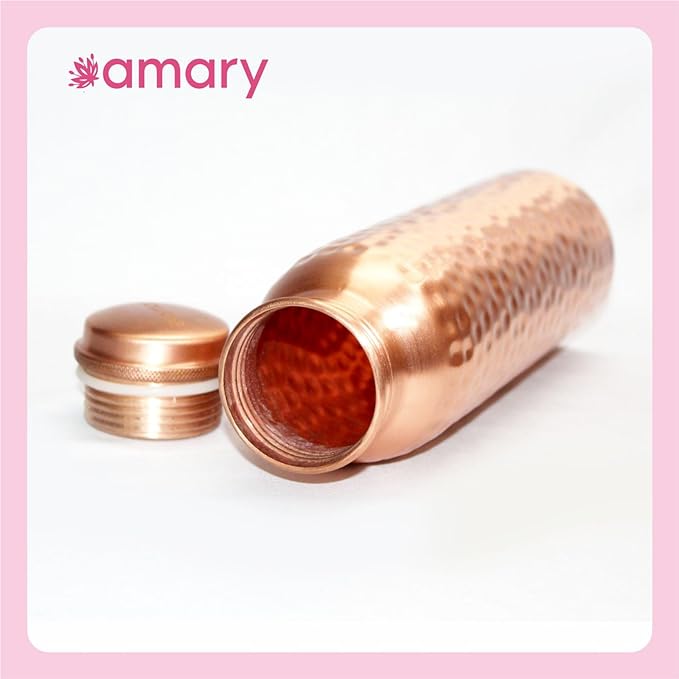 AMARY Pure Copper Bottle Matt Hammered | Jointless, Advanced Leakproof and BPA Free| Ayurvedic Health Benefits, Enhance Immunity | Ideal for Travel, Office, Gym, Yoga, Home, Kitchen| (1L, Pack of 1)