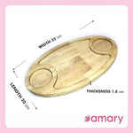 AMARY Rubber Wood Oval Serving Trays with Two Sauce Dip Spaces - Multifunctional Tray for Food & Drinks - Decorative Kitchen & Dining Table Tray | Ideal for All Purpose (35cmx20cm)