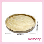 AMARY Mango Wood Round Serving Trays - Handmade & Multifunctional Tray for Serving Food and Drinks - Decorative Kitchen & Dining Table Tray, Easy to Grip and Carry (44cmx44cm)