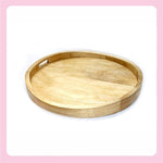 AMARY Mango Wood Round Serving Trays - Handmade & Multifunctional Tray for Serving Food and Drinks - Decorative Kitchen & Dining Table Tray, Easy to Grip and Carry (44cmx44cm)