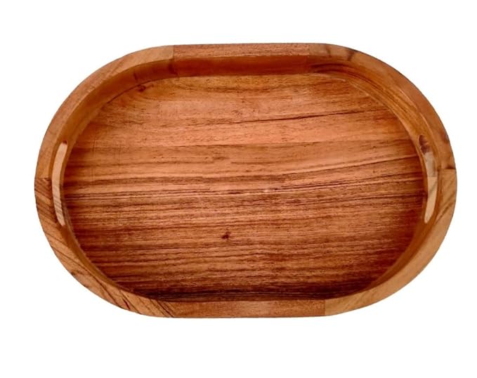 AMARY Sheesham Wood Oval Serving Trays - Multifunctional Tray for Food and Drinks - Decorative Kitchen & Dining Table Tray, Easy to Carry. Ideal for All Purpose (38cmx26cm)