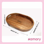 AMARY Sheesham Wood Oval Serving Trays - Multifunctional Tray for Food and Drinks - Decorative Kitchen & Dining Table Tray, Easy to Carry. Ideal for All Purpose (38cmx26cm)