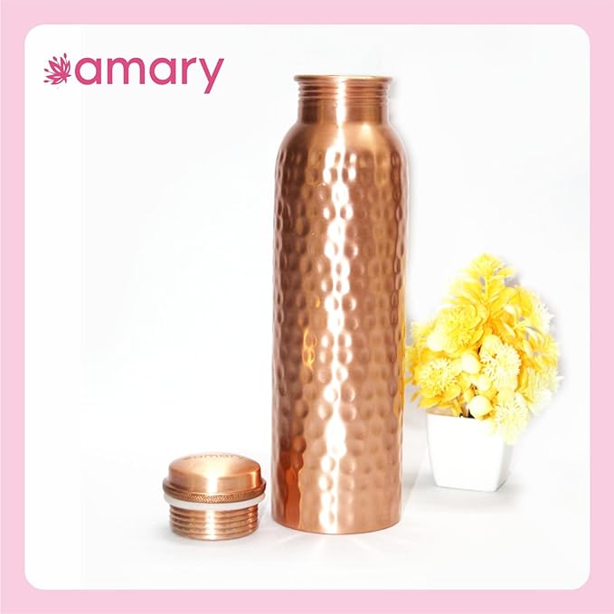 AMARY Pure Copper Bottle Matt Hammered | Jointless, Advanced Leakproof and BPA Free| Ayurvedic Health Benefits, Enhance Immunity | Ideal for Travel, Office, Gym, Yoga, Home, Kitchen| (1L, Pack of 1)