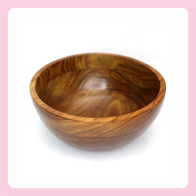 AMARY Sheesham Wood Serving Bowl is Perfect for Salads, Vegetables, Fruits, and Popcorn. It's Friendly and Stackable | Kitchen décor and Great Gift (20cm)