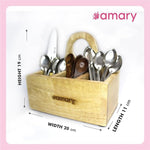 AMARY Rubberwood Spoon Stand for Kitchen | Cutlery Holder for Dining Table |Kitchen Décor, Table Décor, Great Gift | Eco-friendly Wooden Cutlery Stand| Handcrafted in India (20cmx19cmx11cm)