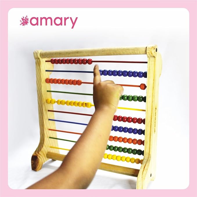 AMARY Wooden Counting Game | Abacus for Kids | Baic Maths Learning | for Early Learning, Preschool Montessori Education & Developmental Growth in Kids | Handcrafted in India. (Pack of 1, Multicolor)