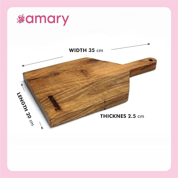 AMARY Natural Acacia Wood Chopping Cutting Board and Serving for Kitchen| Vegetables, Fruits & Cheese | Ecofriendly| Handcrafted in India (35cmx20.5cm)