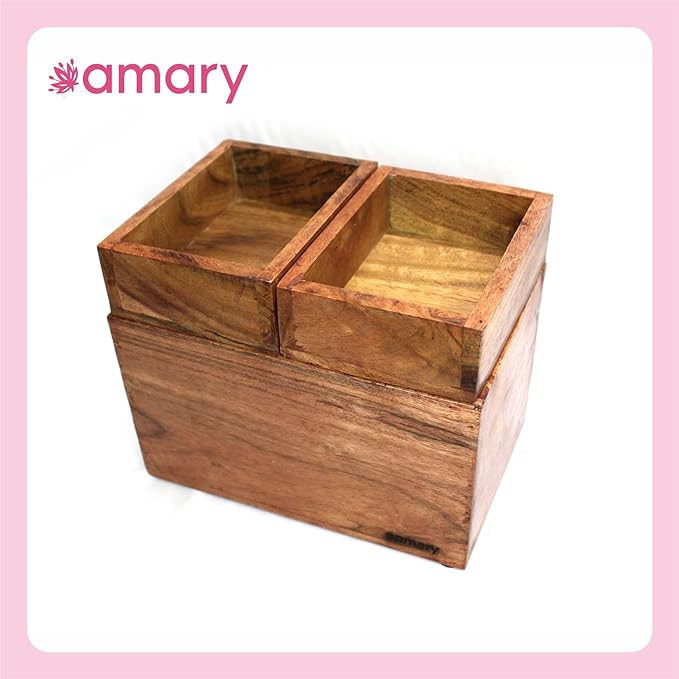 AMARY Sheesham Wood Storage Box Set of 3, Storage in Kitchen, Dining Table, Study Table, Cloth organizer | Home Décor |Handcrafted in India(23x15x13.5 cm)