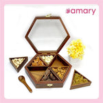 AMARY Sheesham Wooden Spice Box Sets with detachable 6 Containers & Spoon - Perfect for spice/masalabox/Dry fruits/kitchen/Decorative handmade organizer