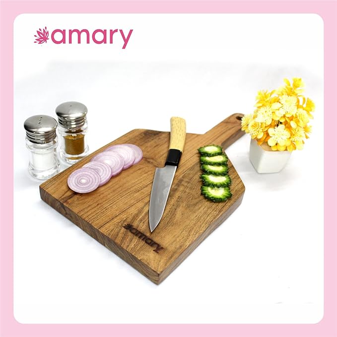 AMARY Natural Acacia Wood Chopping Cutting Board and Serving for Kitchen| Vegetables, Fruits & Cheese | Ecofriendly| Handcrafted in India (35cmx20.5cm)