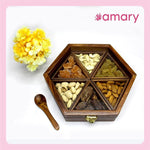 AMARY Sheesham Wooden Spice Box Sets with detachable 6 Containers & Spoon - Perfect for spice/masalabox/Dry fruits/kitchen/Decorative handmade organizer