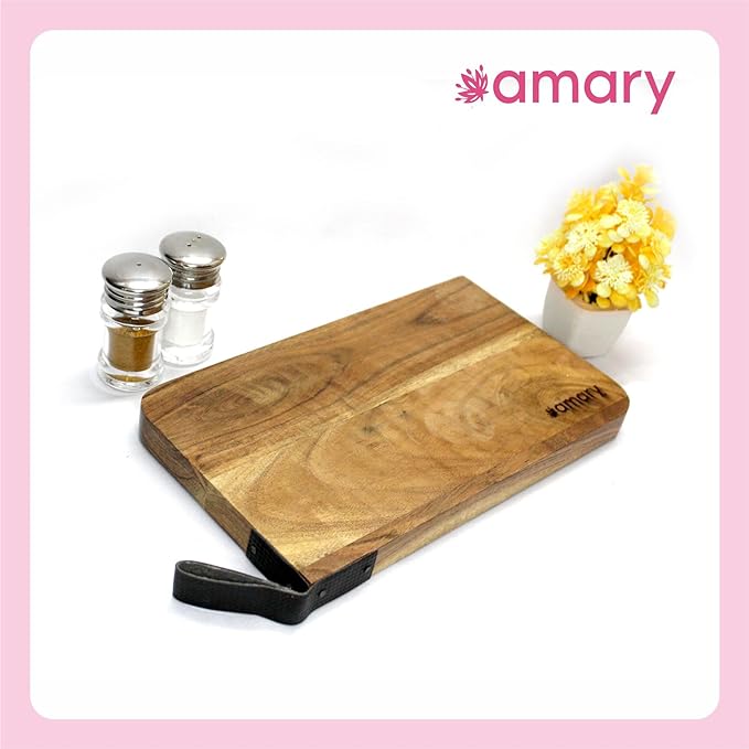 AMARY Natural Acacia Wood Chopping Cutting Board and Serving for Kitchen| Vegetables, Fruits & Cheese | Ecofriendly Rectangle Shape | Handcrafted in India (30.5cmx17cm)