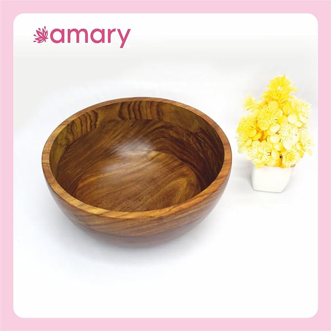 AMARY Sheesham Wood Serving Bowl is Perfect for Salads, Vegetables, Fruits, and Popcorn. It's Friendly and Stackable | Kitchen décor and Great Gift (20cm)