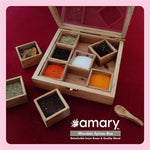 AMARY Handcrafted Sheesham Wooden Spice Box Sets with detachable 9 Containers & Spoon - Perfect for spice/masalabox/kitchen/Decorative handmade masala organizer.