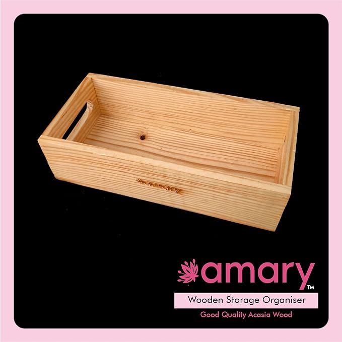 AMARY Pine Wood Multipurpose Storage and Serving Tray for Kitchen| Kitchen Décor, Table Décor, Tray for Storage, Great Gift | Ecofriendly Organizer | Handcrafted in India (30.5cmx15cmx8cm)