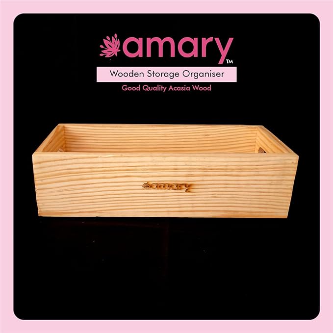 AMARY Pine Wood Multipurpose Storage and Serving Tray for Kitchen| Kitchen Décor, Table Décor, Tray for Storage, Great Gift | Ecofriendly Organizer | Handcrafted in India (30.5cmx15cmx8cm)