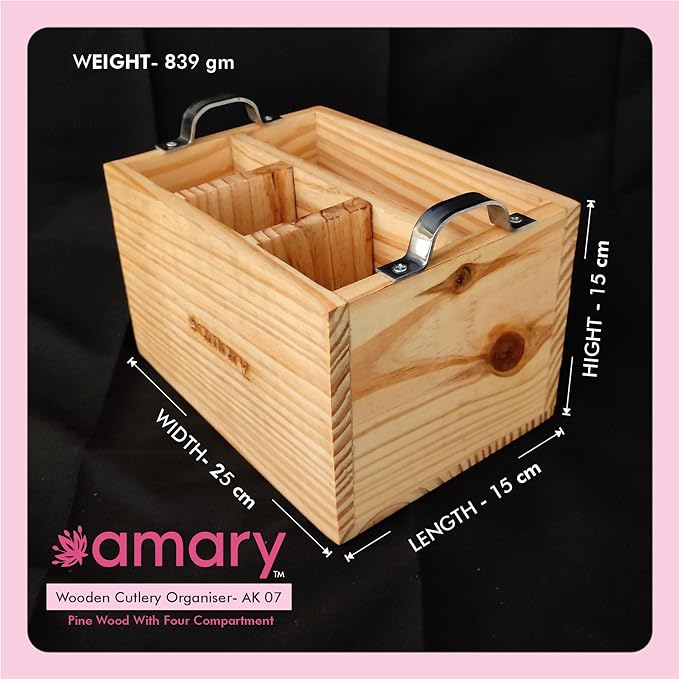 AMARY Pine Wood Spoon Stand for Kitchen| Cutlery Holder for Dining Table |Kitchen Décor, Table Décor, Great Gift | Eco-friendly Wooden Cutlery Stand| Handcrafted in India (25cmx15cmx15cm)