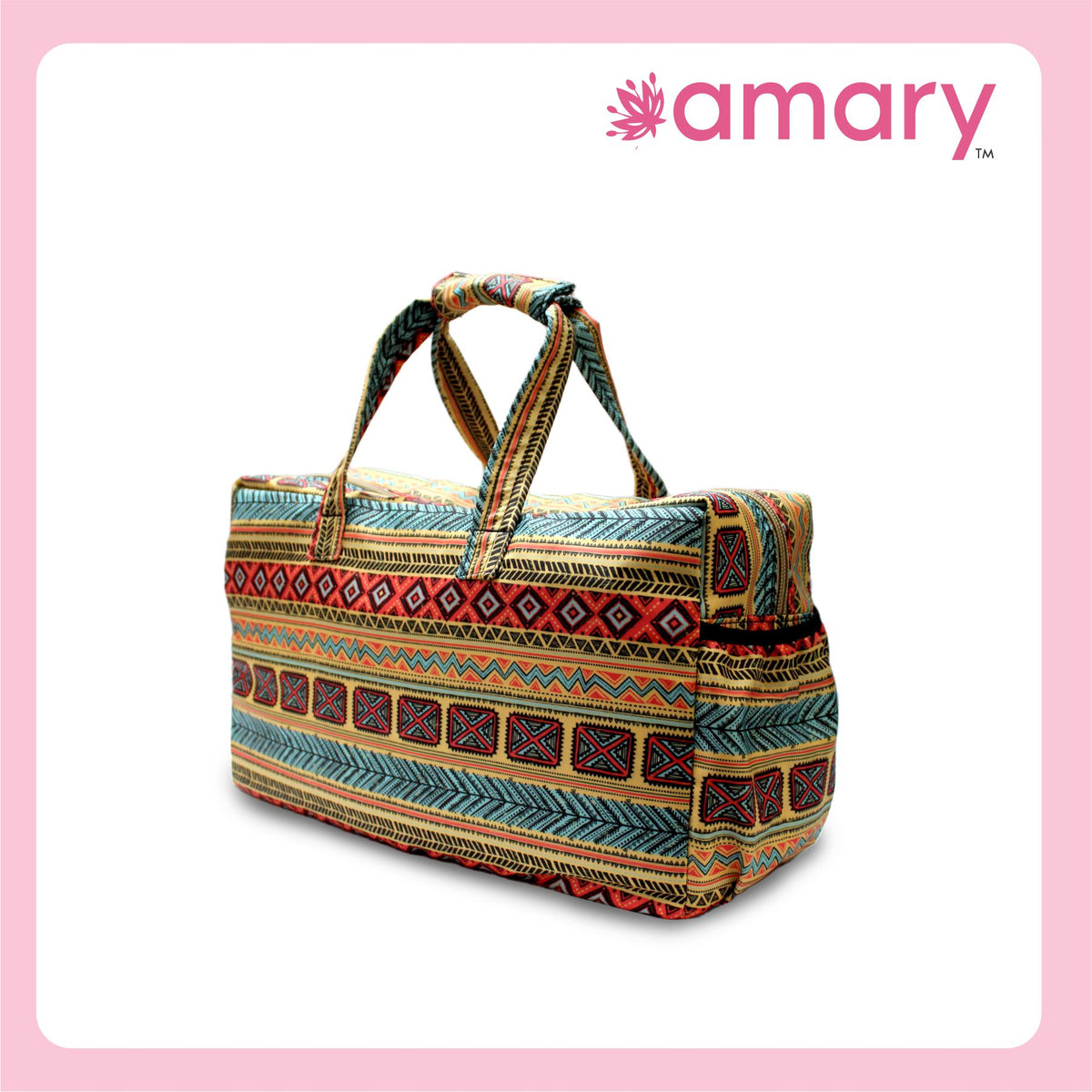 Amary Women’s Travel Bag |Matty Fabric Printed in a blend of Cotton & Polyester for a Lightweight Feel| Foldable, Portable & Stylist |Duffle Bag for Travelling, Shopping, Luggage, Organizer