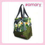 AMARY Lunch Bag with Front Pockets & Bottle Holder | Sturdy Light Weight Special Material | Water Repellent | Spacious Tiffin Bag, Lunch Bag, Bag for All Purpose Needs (Floral, Army Green)