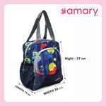 AMARY Lunch Bag with Front Pockets & Bottle Holder | Sturdy Light Weight Special Material | Water Repellent | Spacious Tiffin Bag, Lunch Bag, Bag for All Purpose Needs (Giraffe, Navy Blue)