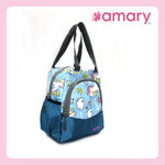 AMARY Lunch Bag with Front Pockets & Bottle Holder | Sturdy Light Weight Special Material | Water Repellent | Spacious Tiffin Bag, Lunch Bag, Bag for All Purpose Needs (Unicorn, Aqua Blue)