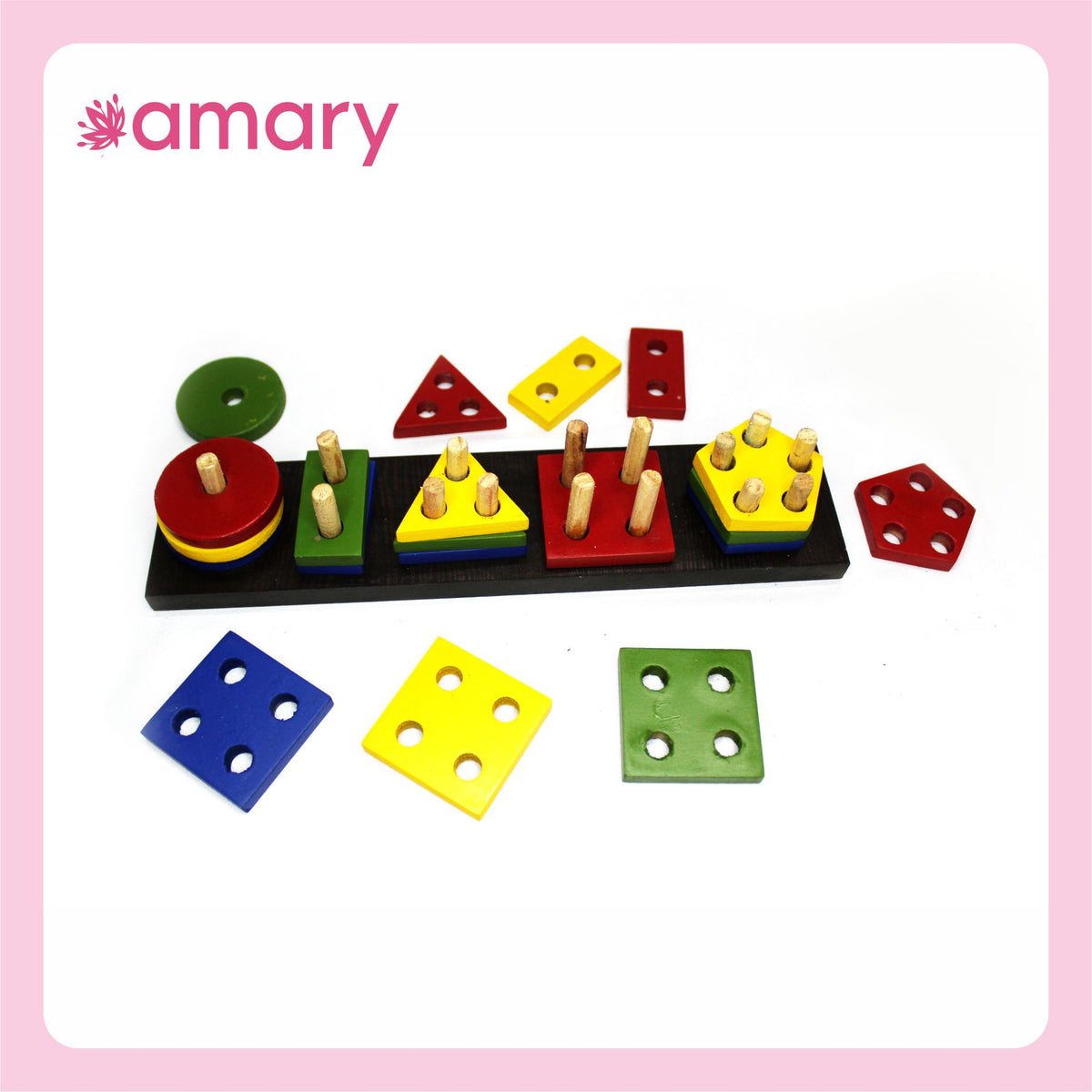 Amary Wooden Geometric Sorting Blocks| Educational, Intelligence, Early Learning, Preschool Montessori Learning & Development Toys for Kids, Toddlers, Boys & Girls. Handcrafted in India (Pack of 1, Multicolor)