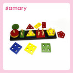 Amary Wooden Geometric Sorting Blocks| Educational, Intelligence, Early Learning, Preschool Montessori Learning & Development Toys for Kids, Toddlers, Boys & Girls. Handcrafted in India (Pack of 1, Multicolor)