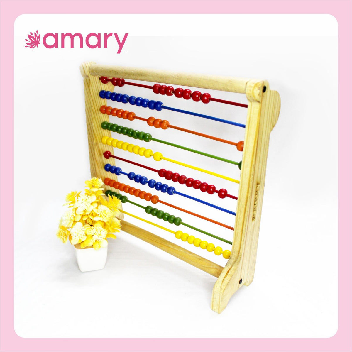 Amary Wooden Counting Game| Abacus for Kids - Math Teaching Tool made of Wooden Beads and Rack and developmental growth in kids, toddlers, boys, and girls. Handcrafted in India. (Pack of 1, Multicolor)