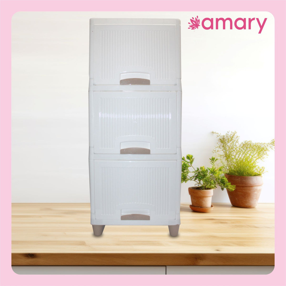 AMARY Cupboard Drawer Storage Box | Versatile Organizer for Clothes, Toys, and More | Storage Solutions (White Plastic, 3 Layer)