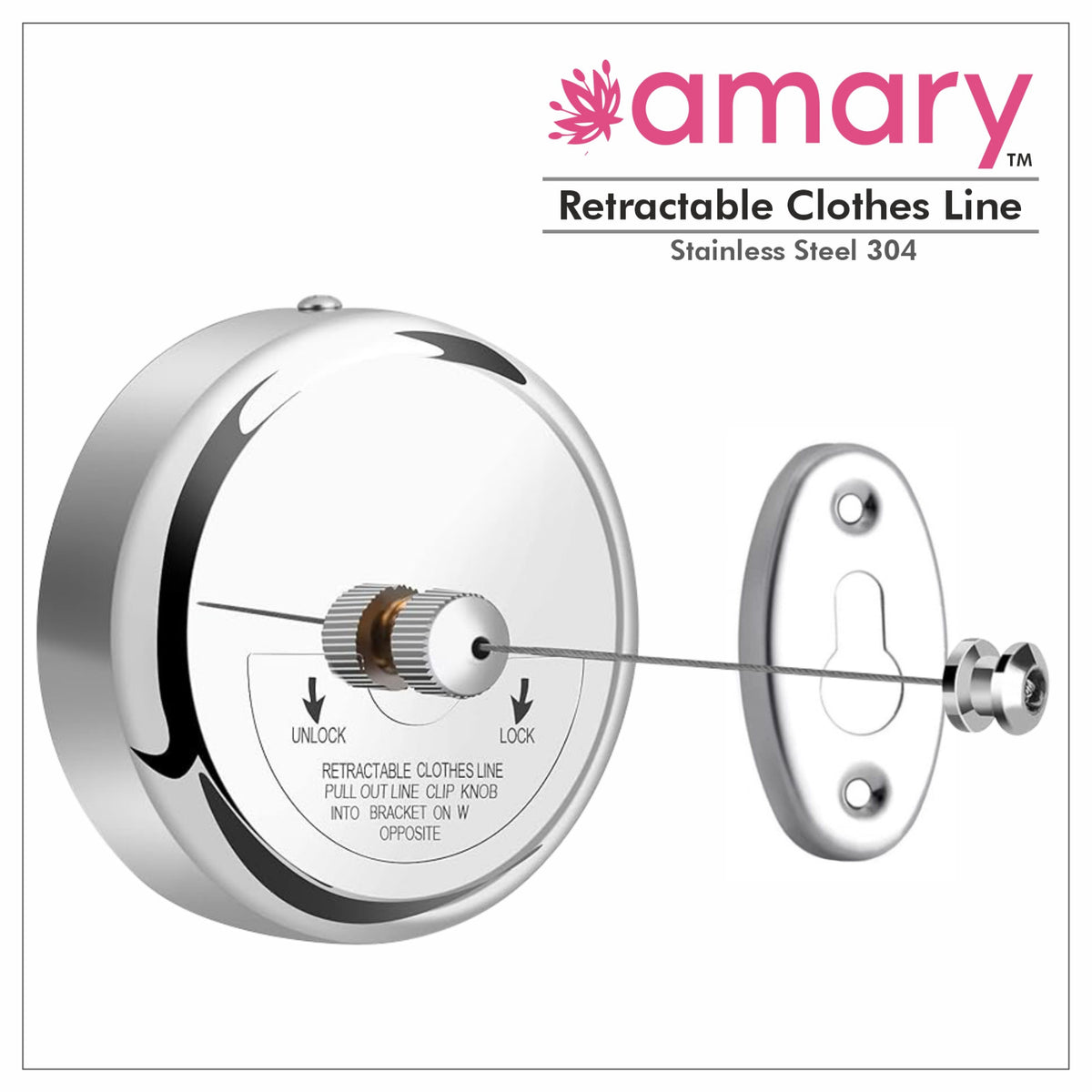 Amary Stainless Steel Wall Mounted Adjustable Retractable Clothesline - Lockable Hanging Washing Line for Indoor and Outdoor Use (Pack of 1)