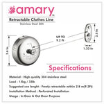 Amary Stainless Steel Wall Mounted Adjustable Retractable Clothesline - Lockable Hanging Washing Line for Indoor and Outdoor Use (Pack of 1)